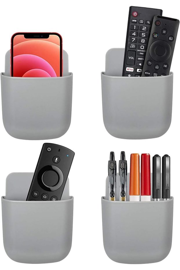 Remote Control Holder Wall Mount, 4PCS Adhesive Plastic Organizer, No Drilling Storage Box for Phone