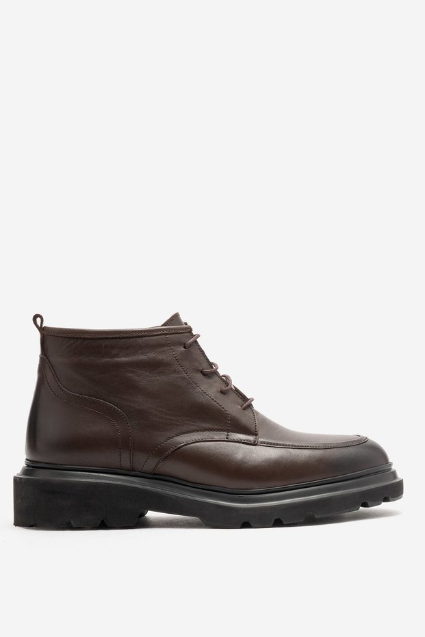 Men's Thick Sole Lace-Up Boot, Genuine Leather, DARIAN BROWN