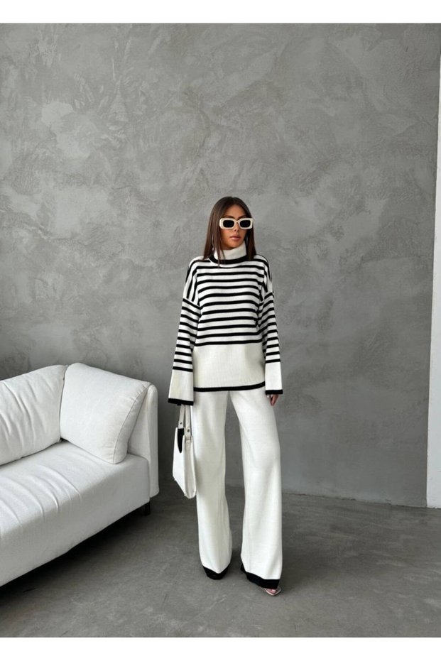 Striped Turtleneck Sweater and Pants Set