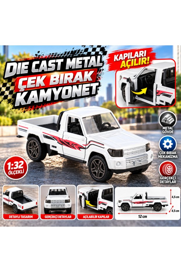 Metal Pull-Back White Pickup Truck