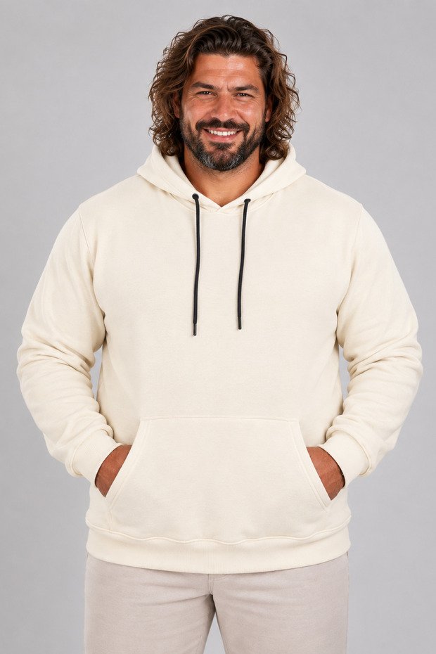 Plus Size Men's Basic Hooded Sweatshirt 11700 BEIGE MELANGE