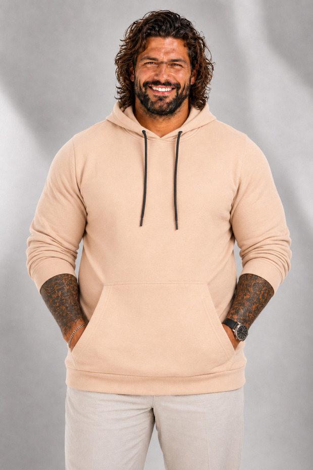 Plus Size Men's Basic Hooded Sweatshirt 11700 BEIGE