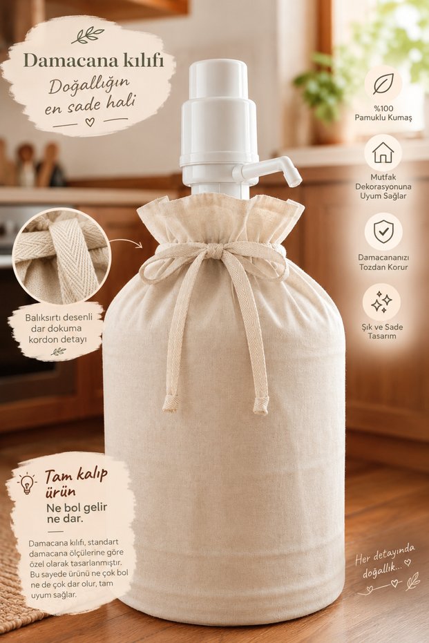 Raw, Natural Fabric, True to Size Water Jug Cover, Dust and Light Protective, Ruched, Vintage Style