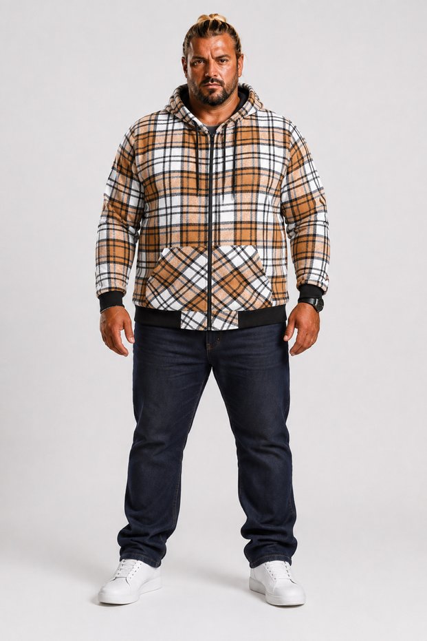 Kangaroo Pocket Flannel Shirt Stripe 22209 Terracotta Color