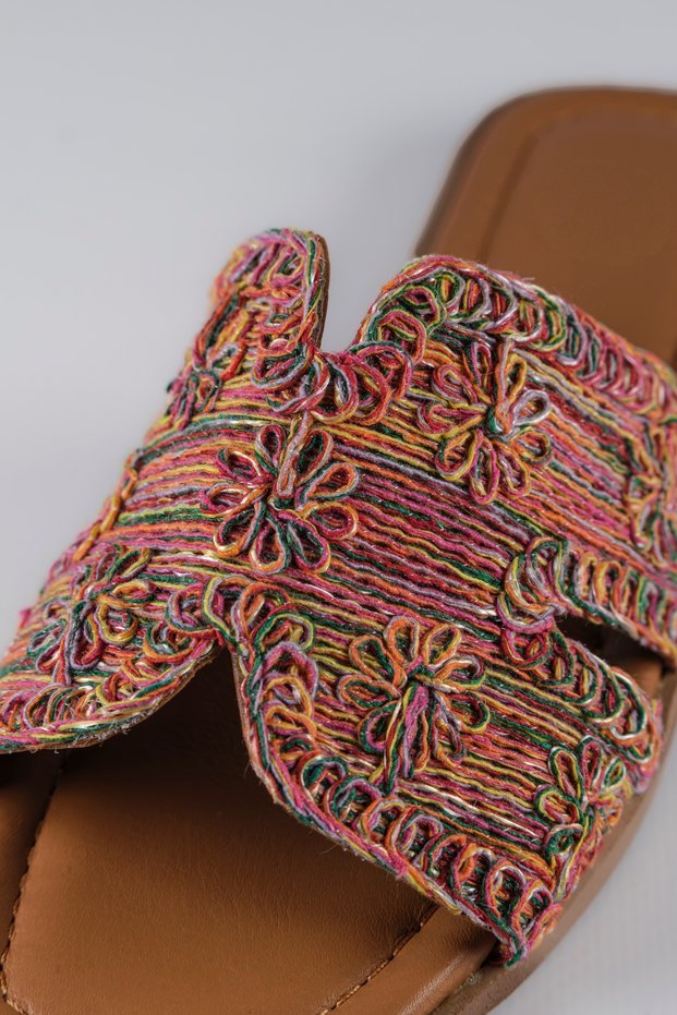 Women's Multi-Knit Straw Genuine Leather Comfortable Daily Slippers