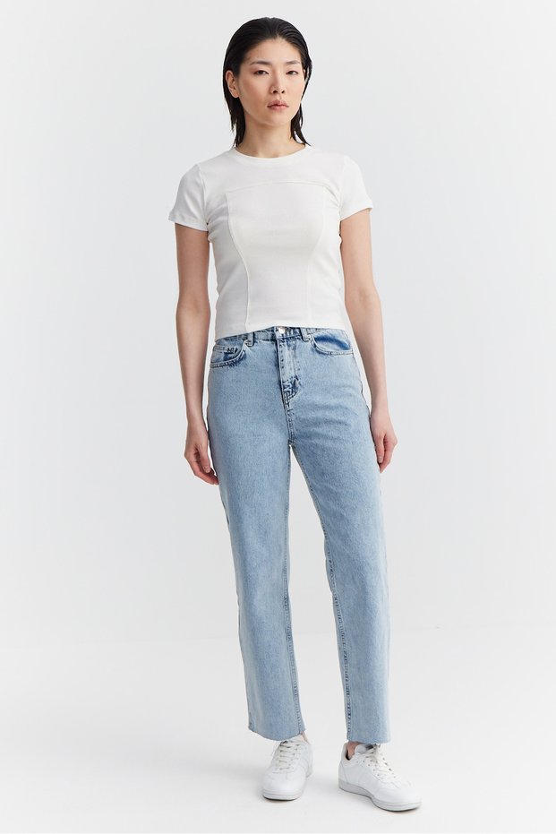 Women's High Waist Raw Hem Jeans