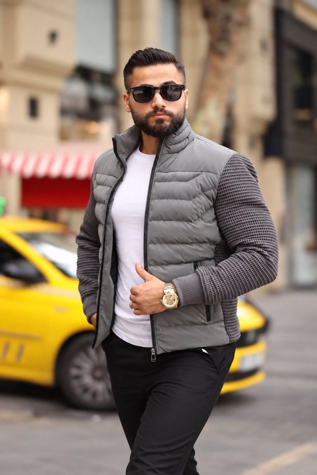 Slim Fit Çelik Örme Erkek Şişme Mont