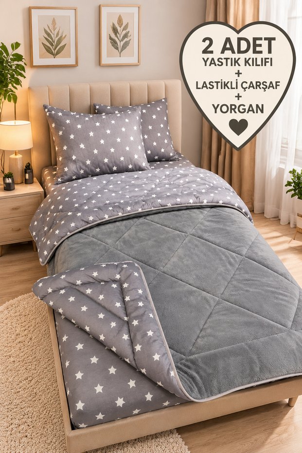 Single Welsoft Pufidik Sleeping Set (With Elastic Sheet) Gray Big Star