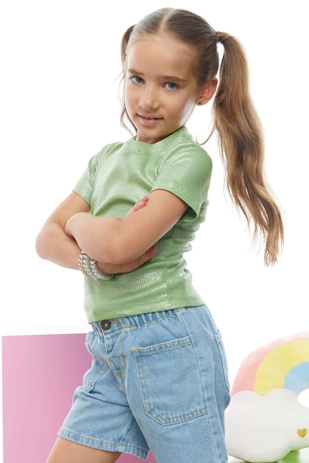 Girl's Shiny Fabric T-Shirt