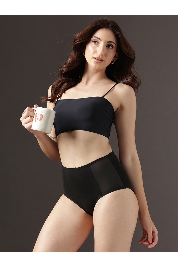 High Waist Hipster Panty with Powernet Panels - Cotton