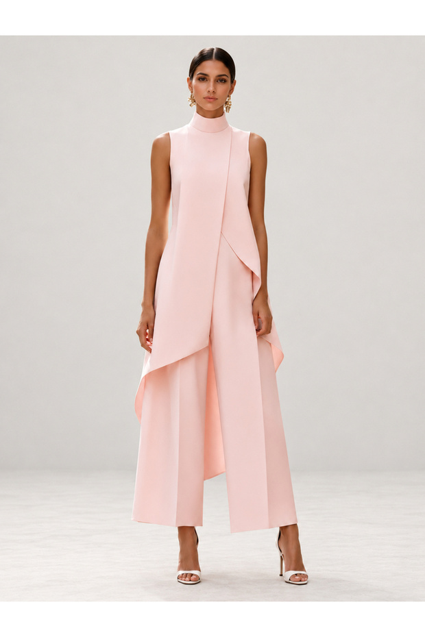 Pink Wide-Leg Trousers and Mock Neck Top Co-ord Set