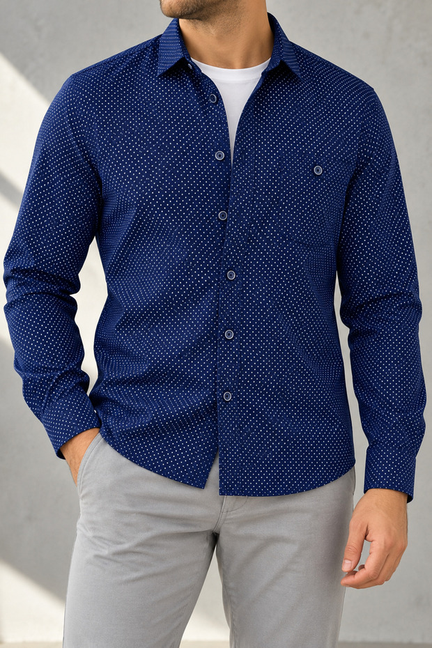 Men's Winter Cotton Velvet Long-Sleeve Shirt with Pockets