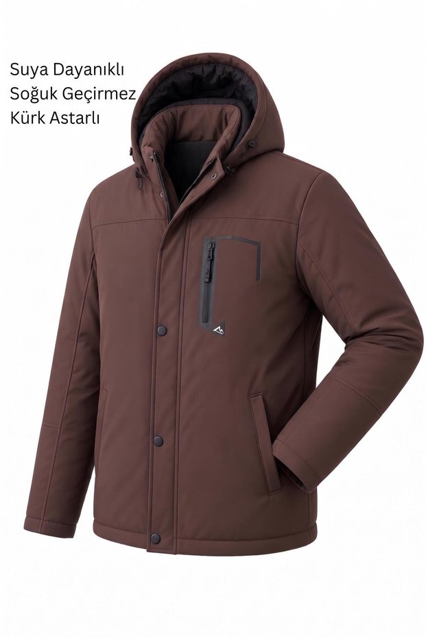 Tuc 2034 Water Repellent Thermal Softshell Men's Coat with Fleece/Fur Lining - Cold-Proof Sports Coat Plus Size Men's Coat