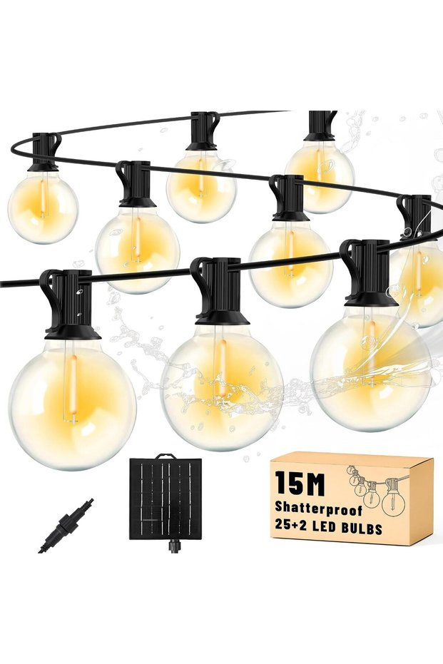 Solar String Lights Outdoor, 15M/50FT G40 Solar Hanging Decorative String Light, 4 Light Modes Outsi
