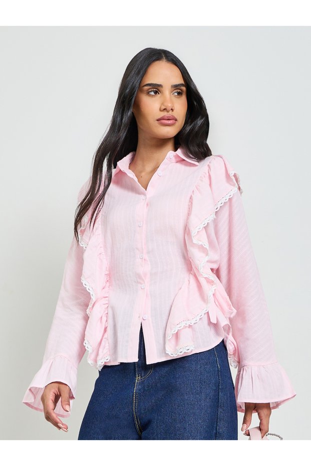 Pink Solid Long Sleeves Regular Shirt