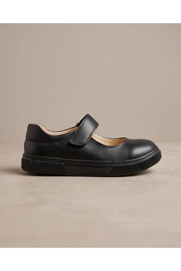 GIRLS BLACK MATTE INSIDE LEATHER LINING NON-SLIP SOLE ORTHOPEDIC SCHOOL SHOES