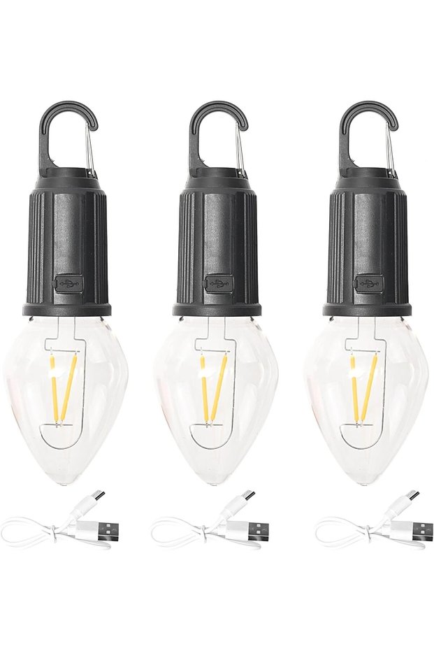 مجموعة من 3 مصابيح تخييم معلقة - الطراز 3 - فانوس LED قابل لإعادة الشحن عبر USB، مصباح خيمة C35 مع مشبك