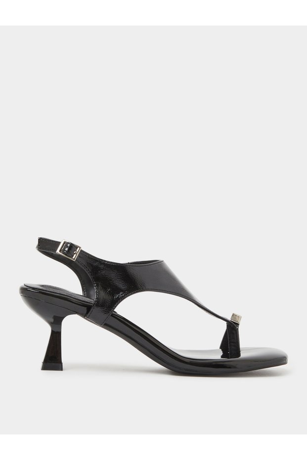 Patent Mid Heel Toe Post Sandals