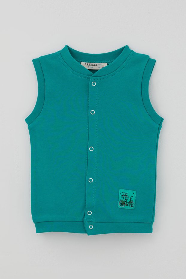 Boys' Baby Vest with Snap-Fastened Bicycle Emblem, 4 Months - 1 Year, Petrol Green