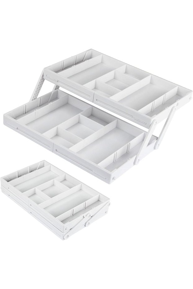 2/3 Tier Smart Collapsible Drawer Organizer,Multi Level Stacking Folding Junk Organizer, Foldable Ex