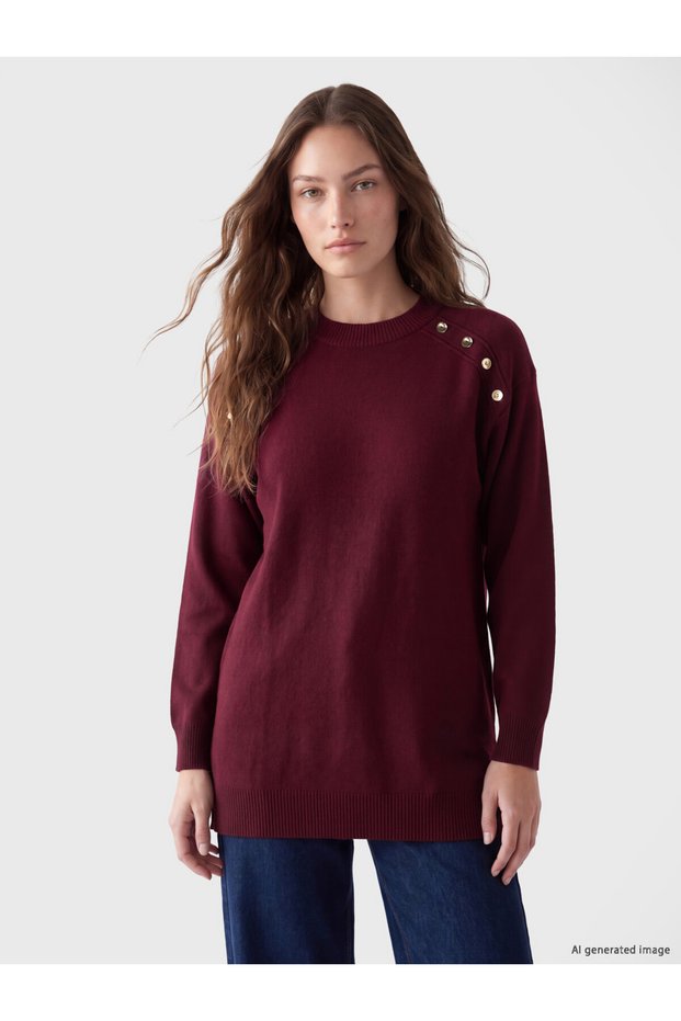 High-Quality Pieces from Çelebi Store: Women's Knit Tunic with Button Details