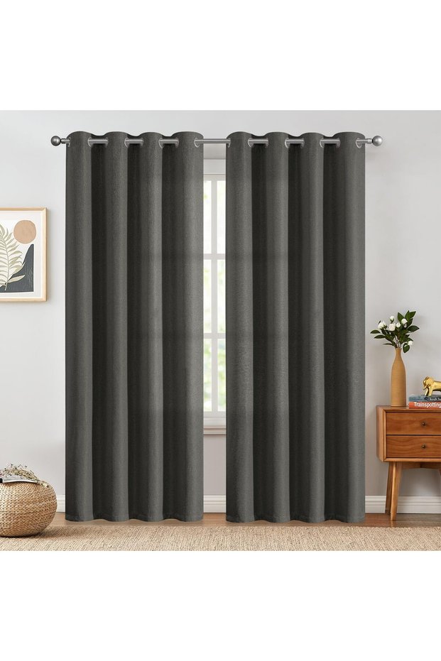 Linen Curtains Grommet Window Drapes 132x213CM Grey 2 Panels