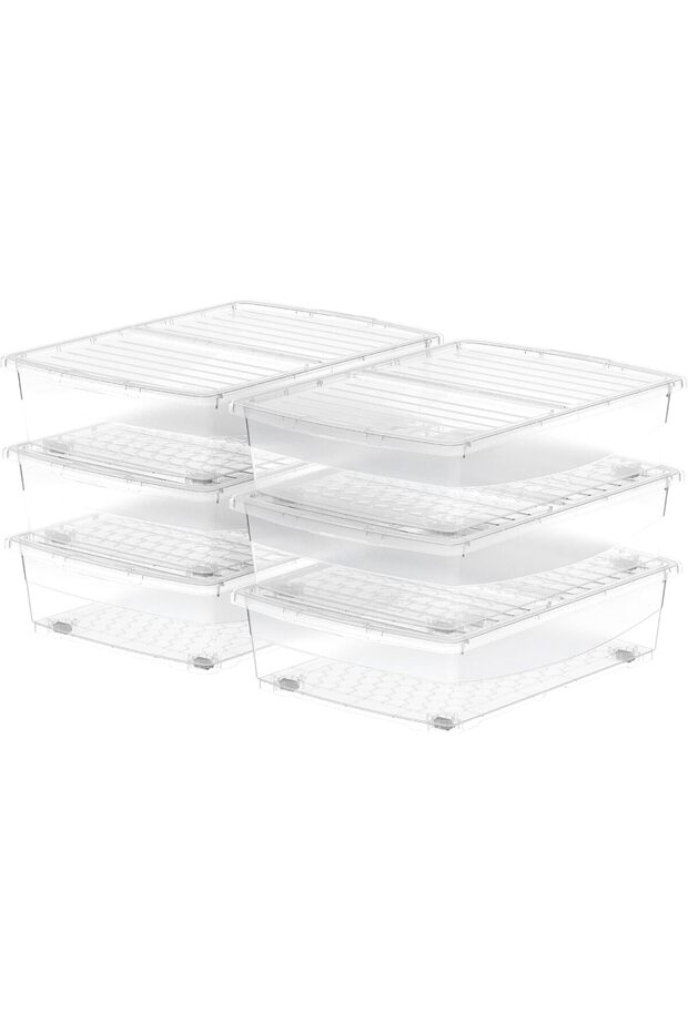 45L Clear Plastic Underbed Storage Box with Wheels & Lockable Lid Set of 6