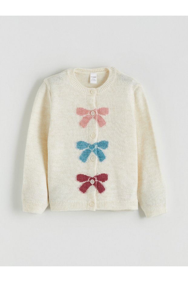 Two Mt Shop Quality Lcw Kids Ecru Knitwear Printed Girls' Cardigan