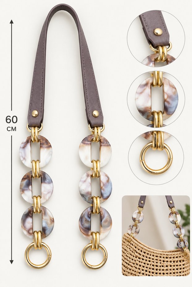 Luxury Acrylic-Studded Faux Leather Handbag Strap