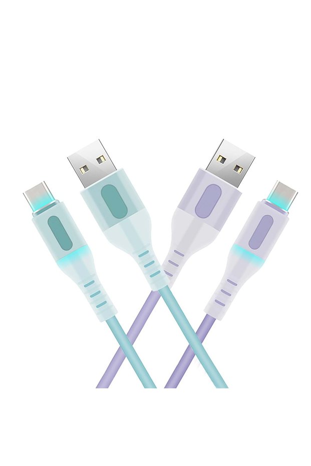 كابل شحن سريع USB Type C، سلك سيليكون من USB A إلى C مع ضوء LED للهواتف والأجهزة اللوحية التي تعمل بنظام أندرويد