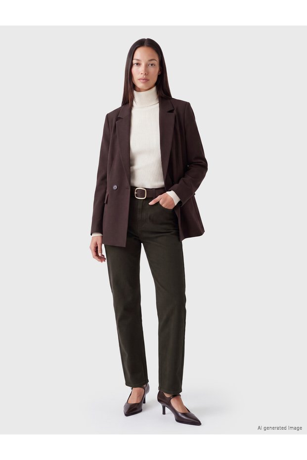 LCW EVERYDAY Brown Denim-Look Straight & Straight High-Leg Straight Leg K with the ALITA CITY Touch
