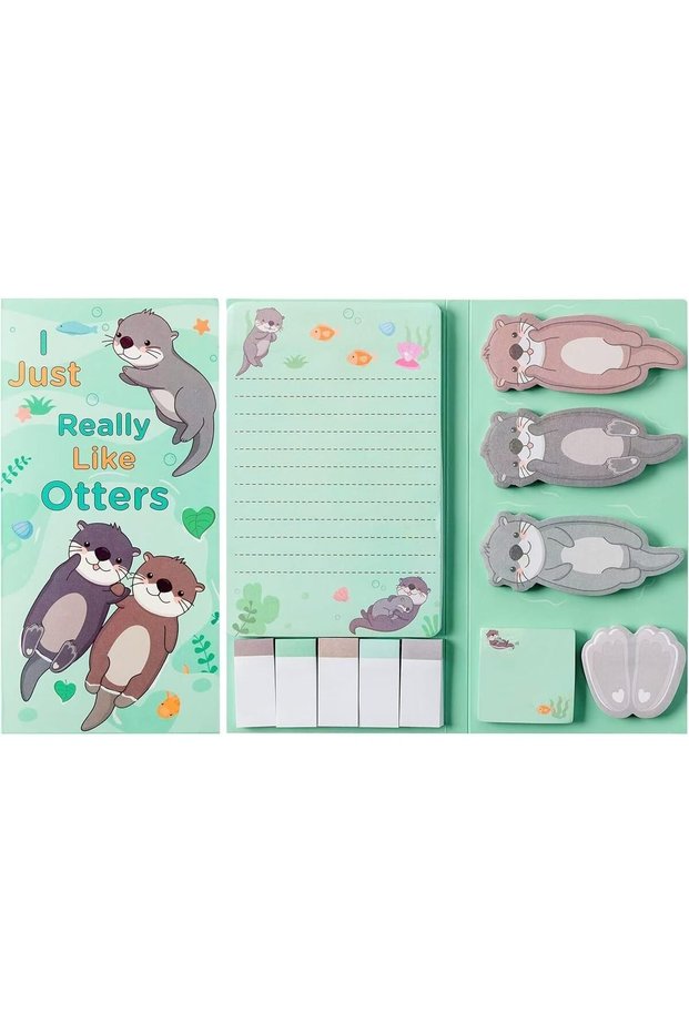 Otters Theme Sticky Notes Set, Blackboard Self-Stick Note Pads, Self-Adhesive Writing Memo Pages Bac