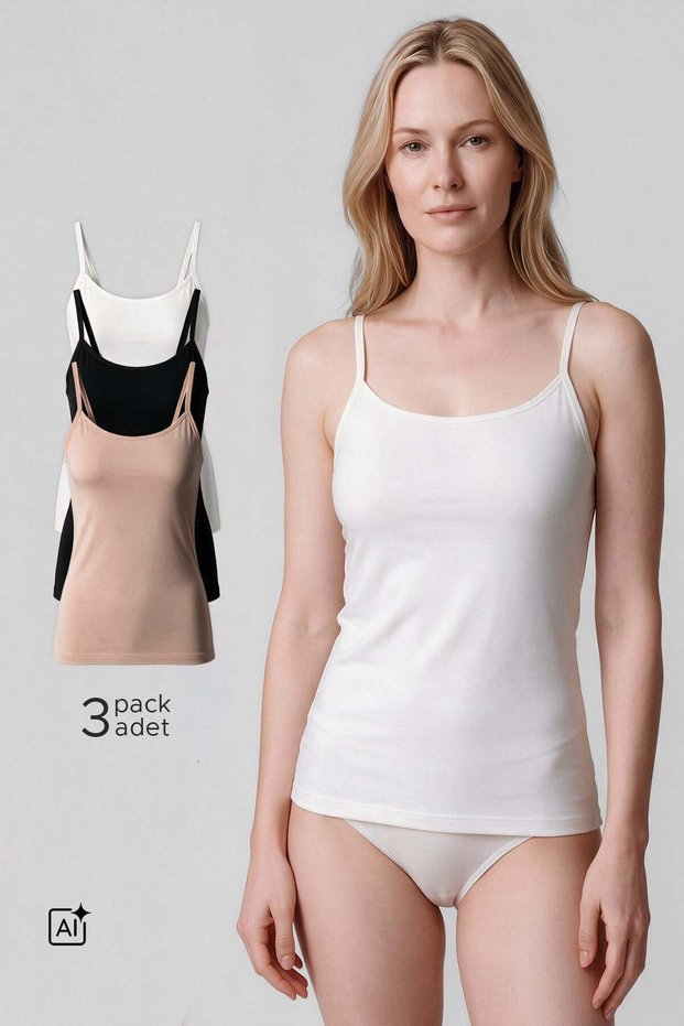 Women's Cotton 3-Pack Set of Basic Tank Tops (No Adjustable Straps) in Black, White, and Nude