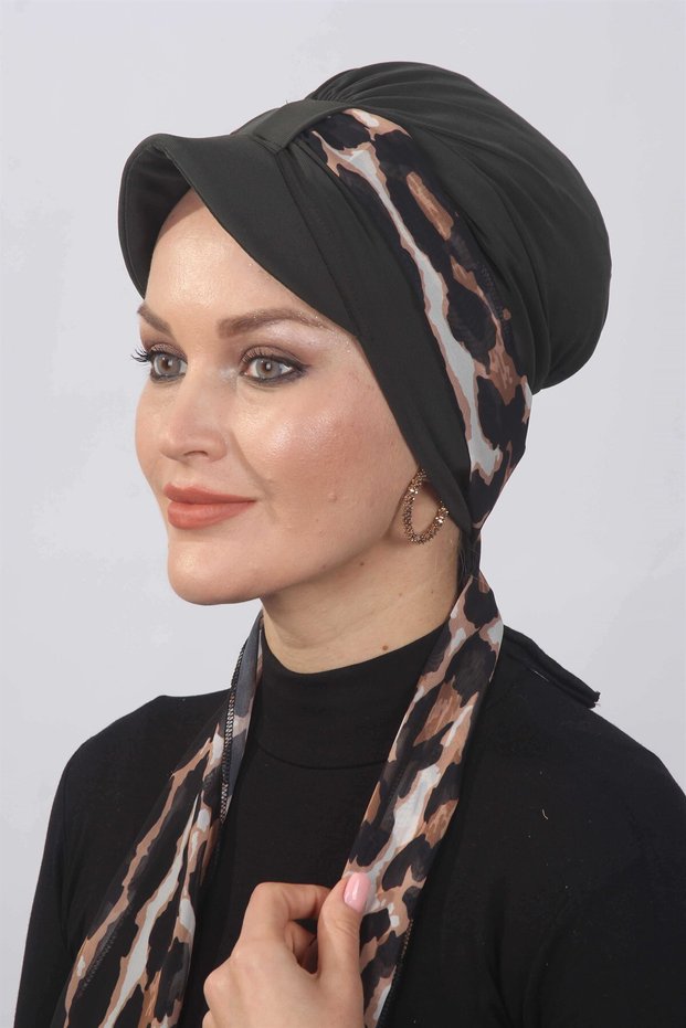 Leopard Scarf Hat Bonnet Khaki