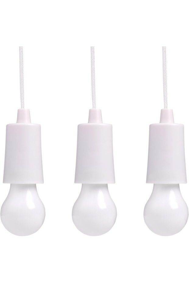 3-Piece Light Bulb with 1m Pull Cord - White LED Hanging Lamp