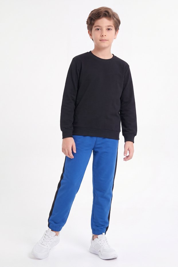 Boys' Round-Neck Sweatsuit Set with Striped Detail