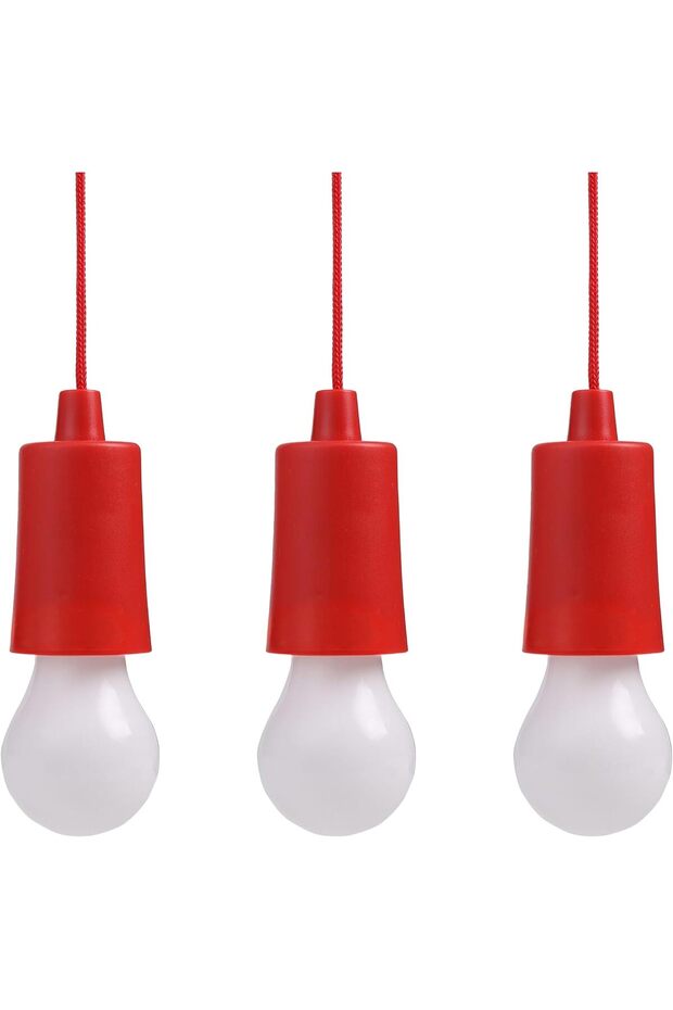3-Piece Light Bulb with 1m Pull Cord - Red LED Hanging Lamp