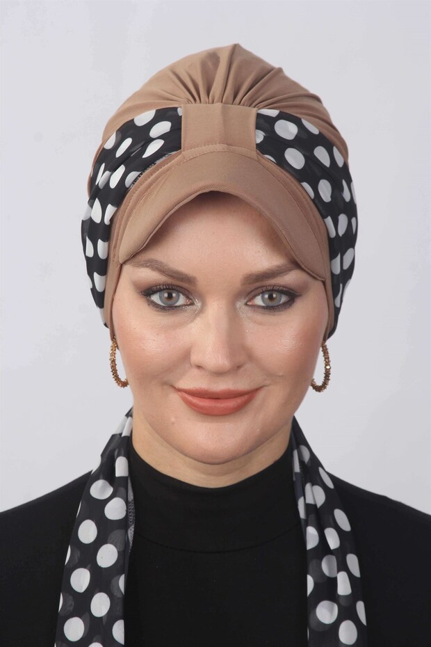 Polka Dot Scarf Hat Bonnet Caramel
