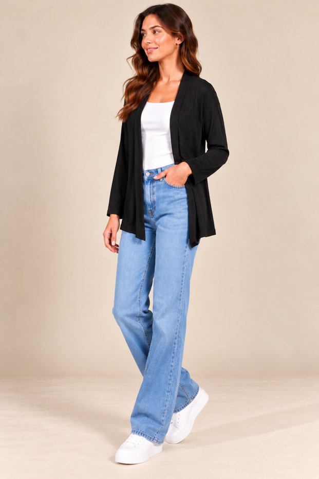 Women's Black Cardigan in Soft Viscose with Brushed Inside Shardons