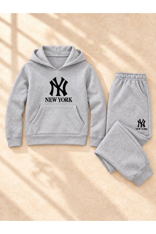 Busekids Unisex Multi-Printed Hooded Sweatshirt and Pants Top and Bottom Set with Kangaroo Pockets