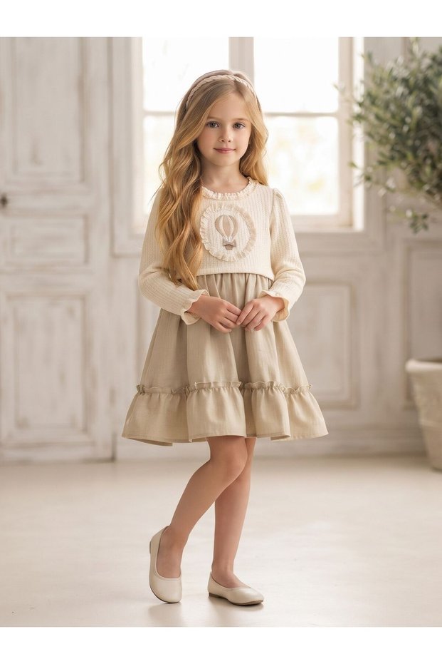 Girls' Dress with Balloon-Print Ruffled Design