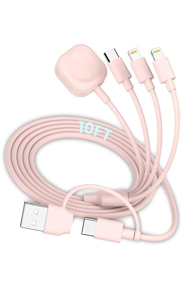 كابل شحن 6 في 1، كابل شحن متعدد بطول 10 أقدام مع شاحن ساعة مغناطيسي، مدخلات USB A و USB C