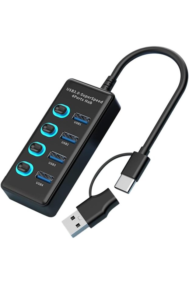 4-Port USB Hub with Long Cable Extension, USB Splitter 5Gbps Adapter | Multifunctional Desktop Compu