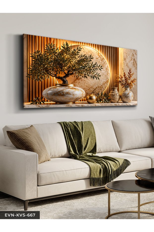 "Golden Circle and Olive Branch in a Vase" Single-Piece Unframed Canvas - Canvas Painting