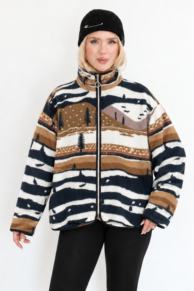 Women's Soft-Zip Patterned Fleece-Lined Jacket