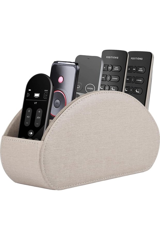 PU Leather Remote Control Holder,TV Remote Caddy/Box with 5 Compartments,Bedside Table Organizer for