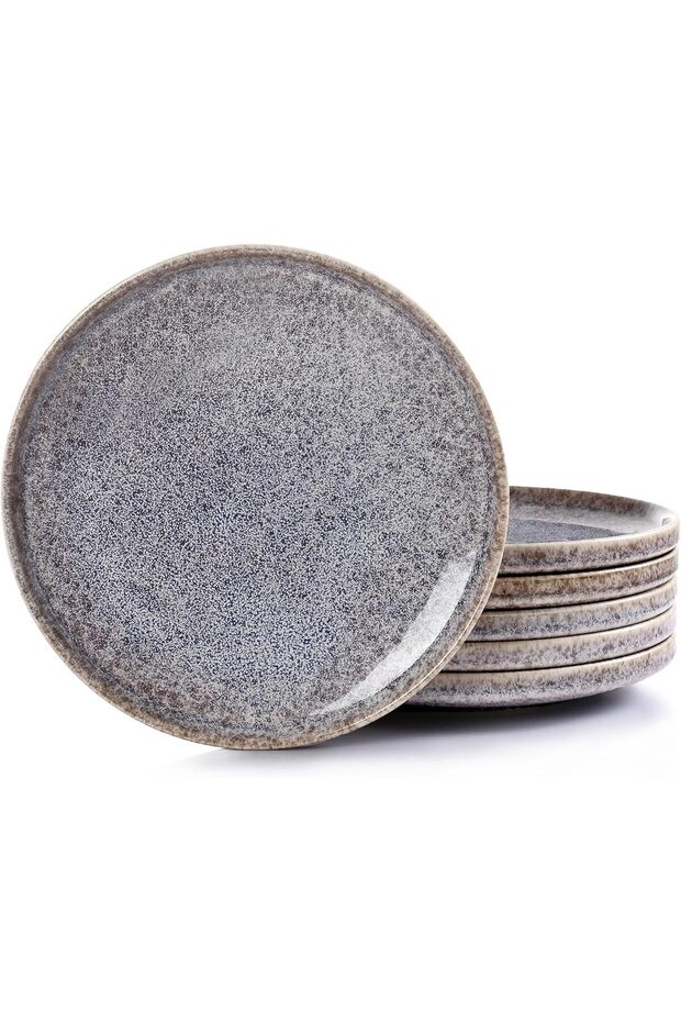 Ceramic Dinner Plates Set of 6, 23cm Reactive Glaze Plates
