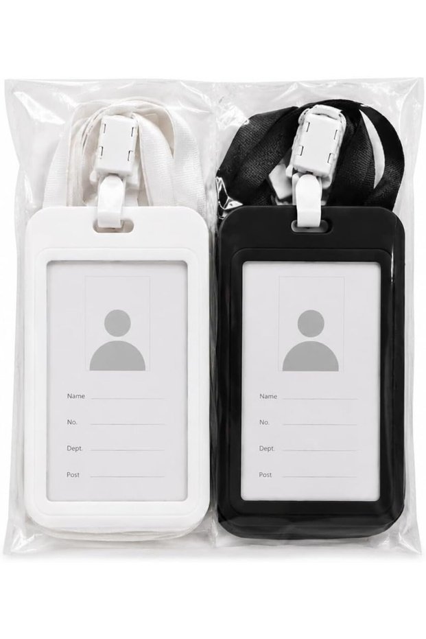Vertical ID Badge Holders with Matching Lanyards Set (White)