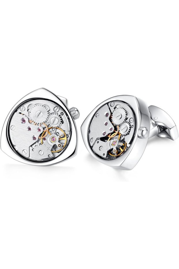 Mens Vintage Watch Movement Steampunk Cufflinks with Gift Box-Working,Triangle