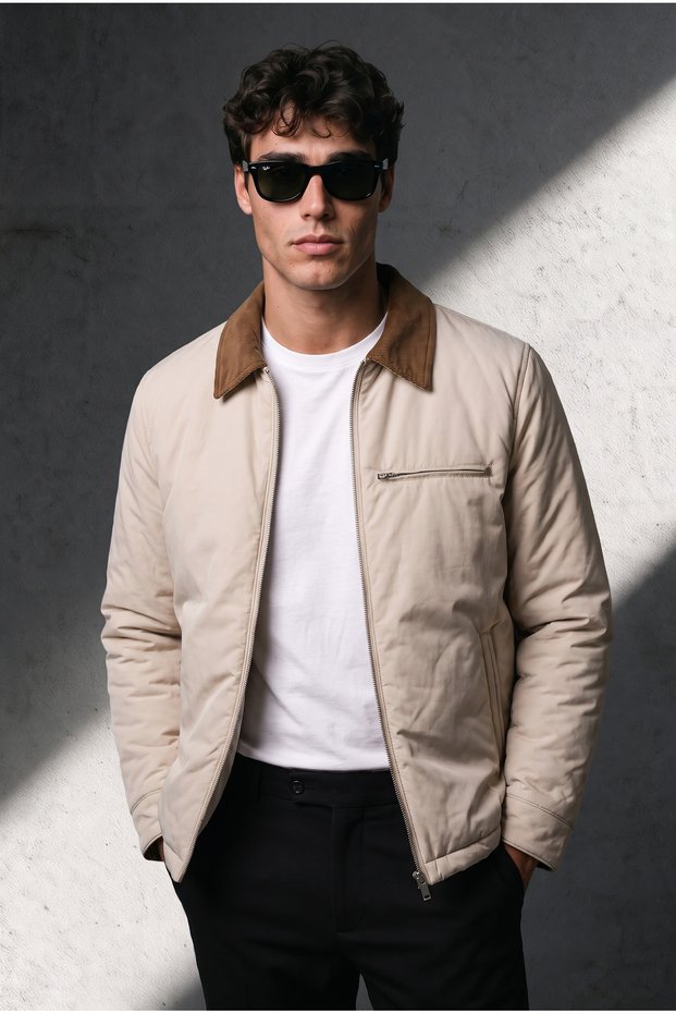 Retro-Style Velvet-Collar Coat with Pocket Detail